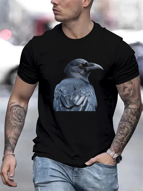 Men's Graphic T-Shirt Urban Grayscale Raven Under Subtle City Light Raven
