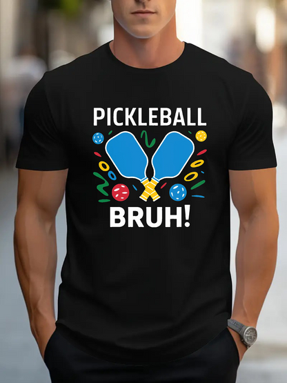 Men's Graphic T-Shirt Pickleball Bruh Colorful Festival Motif With Paddles And Decorated Ball