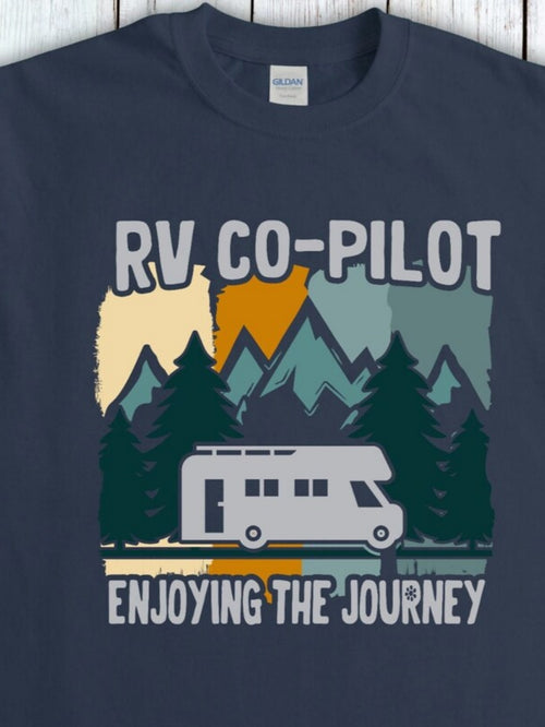 Men's Graphic T-Shirt RV Co Pilot With Mountains Pine Trees And Roadside Camping Van