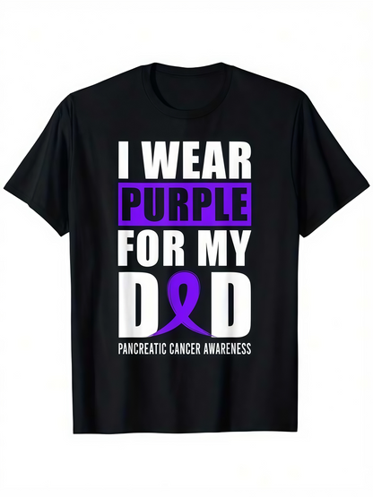 Men's Graphic T-Shirt I Wear Purple For My Dad Pancreatic Cancer Awareness Bold Ribbon