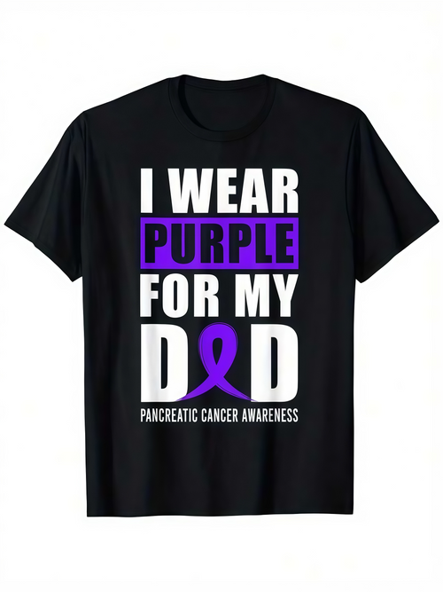 Men's Graphic T-Shirt I Wear Purple For My Dad Pancreatic Cancer Awareness Bold Ribbon