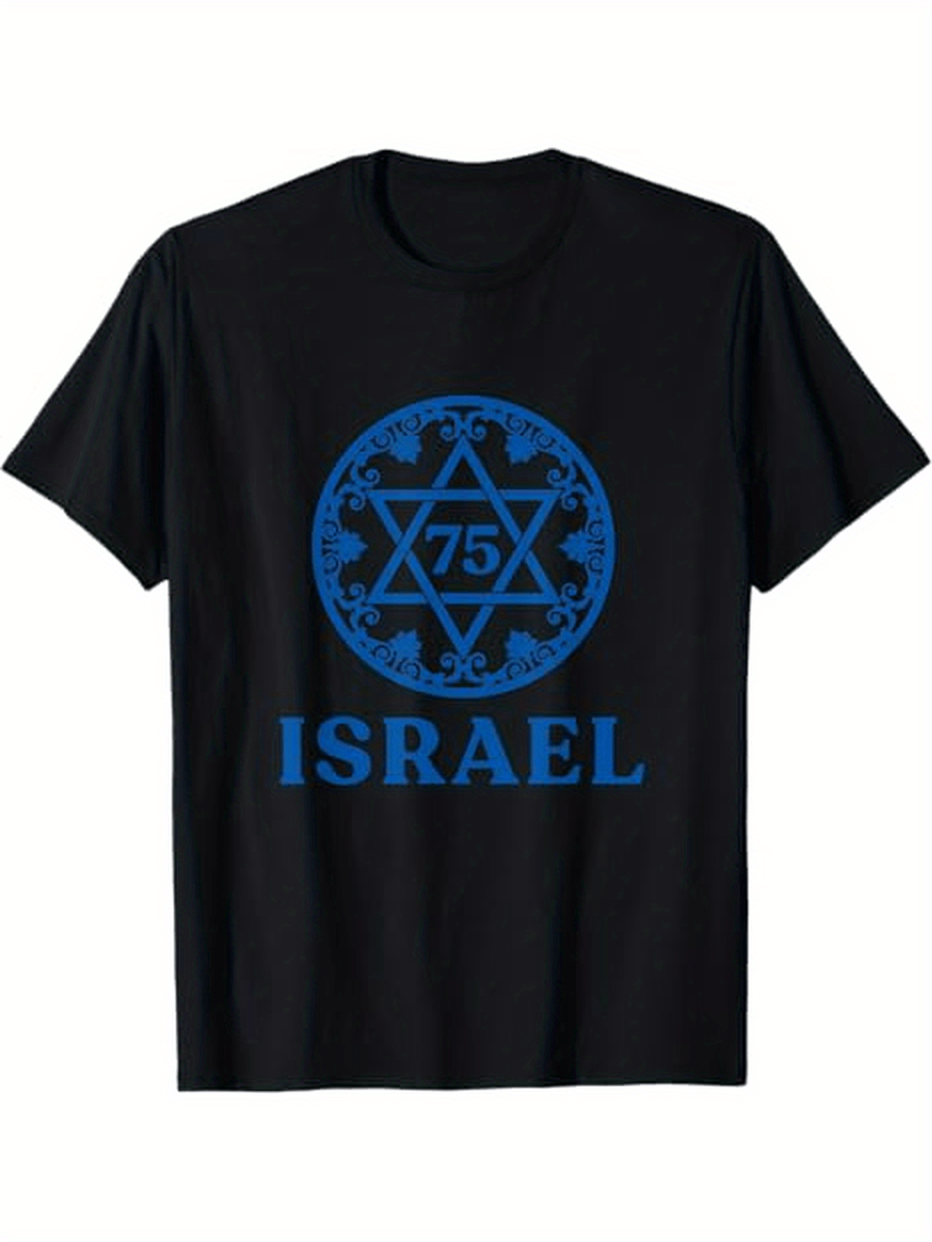 Men's Graphic T-Shirt Anniversary Seventy Five Surrounded By Ornamental Elements With Israel Symbol