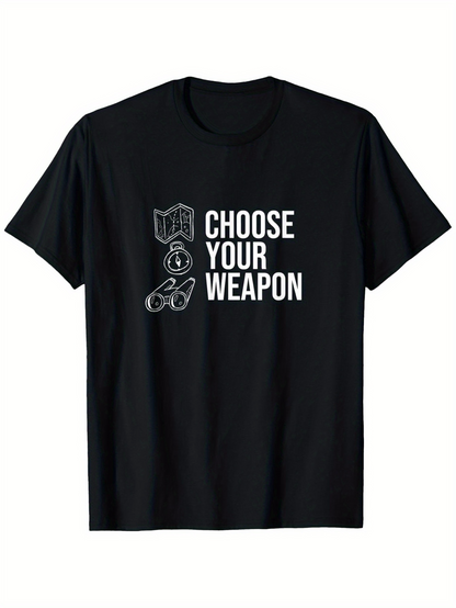 Men's Graphic T-Shirt Choose Your Weapon Dice And Game Pieces Printed In White Text