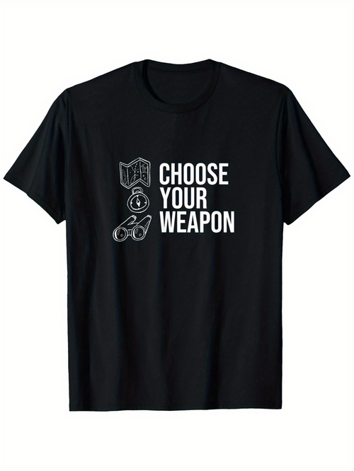 Men's Graphic T-Shirt Choose Your Weapon Dice And Game Pieces Printed In White Text
