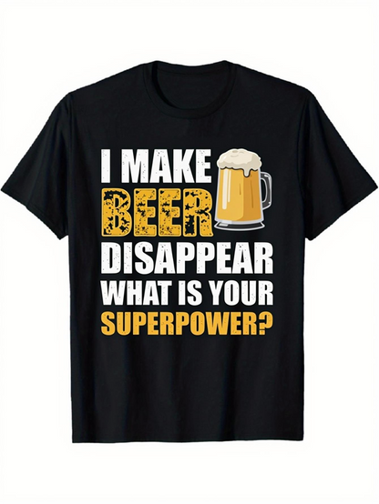 Men's Graphic T-Shirt I Make Beer Disappear With Cartoon Mug And Bold Lettering Beer
