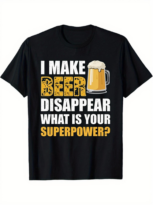 Men's Graphic T-Shirt I Make Beer Disappear With Cartoon Mug And Bold Lettering Beer