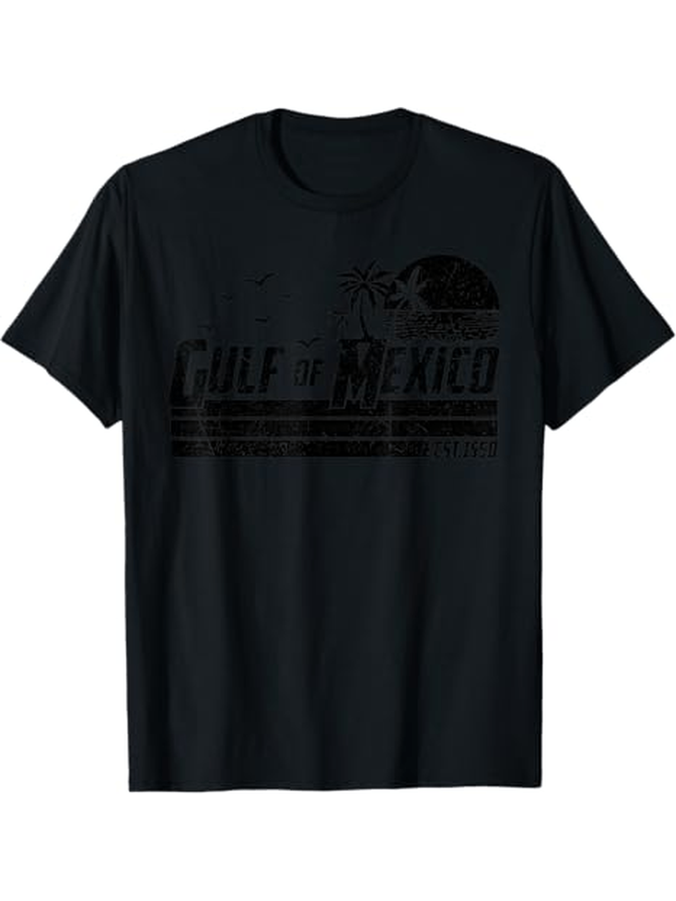 Men's Graphic T-Shirt Gulf Of Mexico Vintage Sun With Palm Trees And Water Ripples Beach