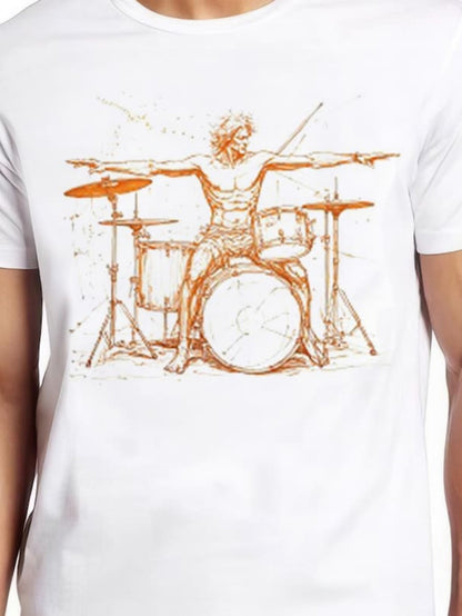 Men's Graphic T-Shirt Sketch Style Man Playing Drum Set Surrounded By Cymbals Drum