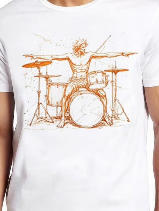 Men's Graphic T-Shirt Sketch Style Man Playing Drum Set Surrounded By Cymbals Drum