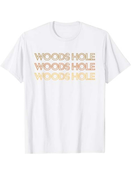 Men's Graphic T-Shirt Woods Hole Minimal Repeated Gold Lettering Design Featuring Bold Letter T Shirt