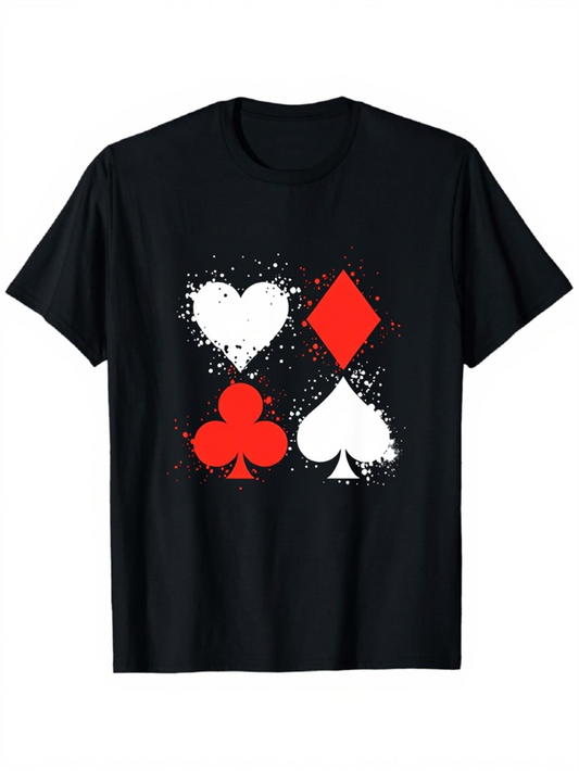Men's Graphic T-Shirt Splattered Red And White Playing Card Suits On Classic T Shirt