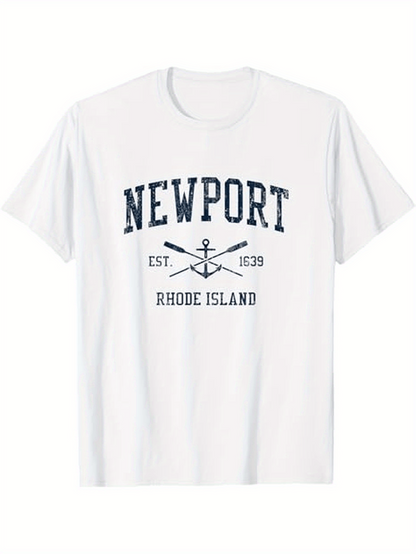 Men's Graphic T-Shirt Newport Rhode Island With Vintage Oars And Rowboat Emblem