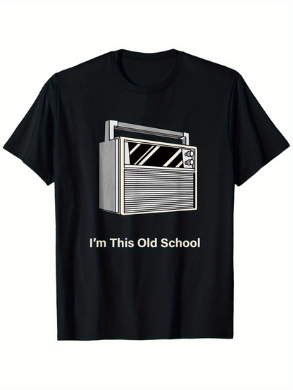 Men's Graphic T-Shirt Im This Old School With Vintage Grayscale Radio And Retro Lines Scene Radio