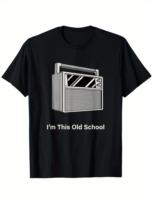 Men's Graphic T-Shirt Im This Old School With Vintage Grayscale Radio And Retro Lines Scene Radio