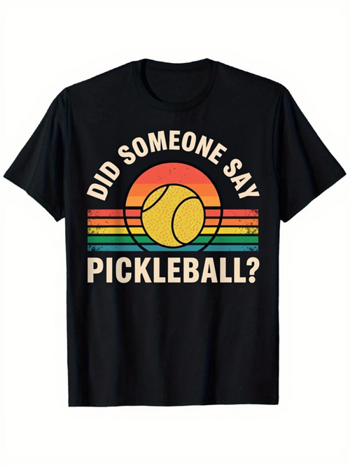 Men's Graphic T-Shirt Did Someone Say Pickleball Retro Sunset Lines With Bold Yellow Ball