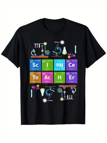 Men's Graphic T-Shirt Colorful Chemistry Elements With Laboratory Glassware And Tools Science Teacher