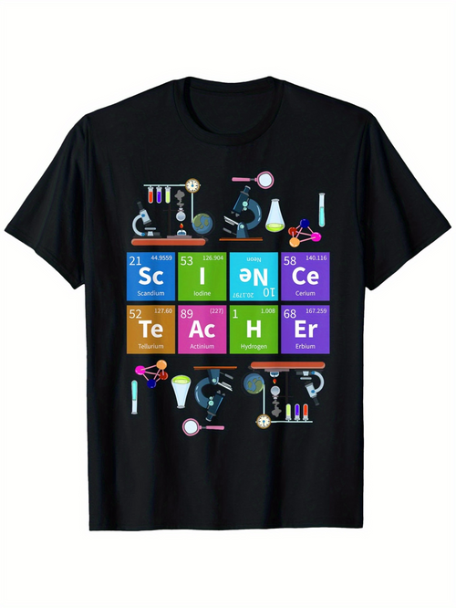 Men's Graphic T-Shirt Colorful Chemistry Elements With Laboratory Glassware And Tools Science Teacher