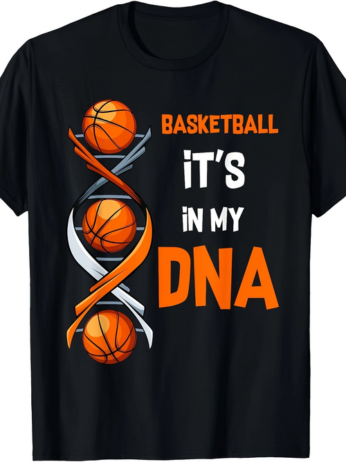 Men's Graphic T-Shirt Basketball Its In My DNA Swirling Double Helix With Bold Orange Basketball