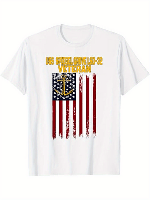 Men's Graphic T-Shirt US Coast Guard Veteran Distressed Flag With Golden Anchor