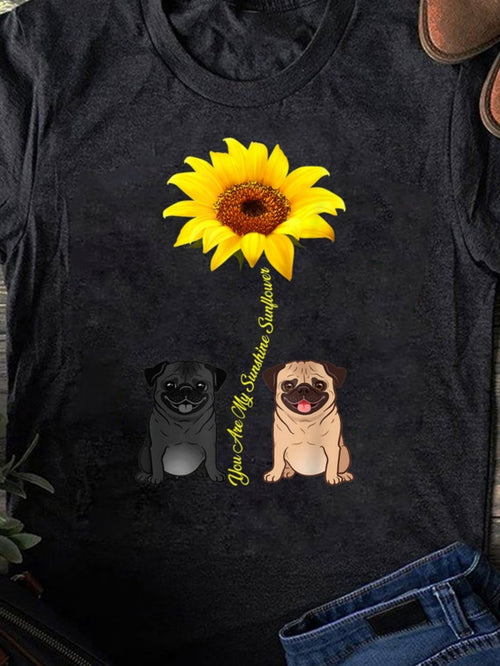 Men's Graphic T-Shirt You Are My Sunshine With Sunflower Beside Two Happy Pugs