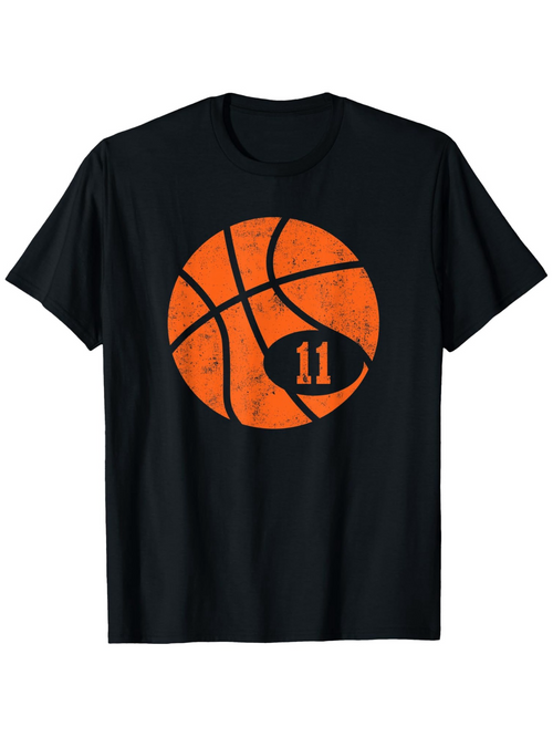 Men's Graphic T-Shirt Distressed Orange Basketball With Number Eleven Centered Design Basketball