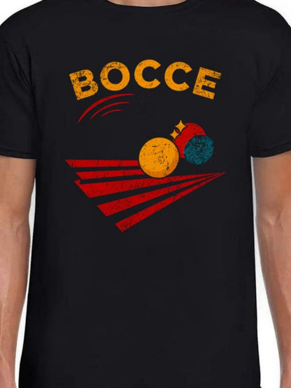 Men's Graphic T-Shirt Bocce Retro Style Red Stripes With Two Rolling Bocce Balls
