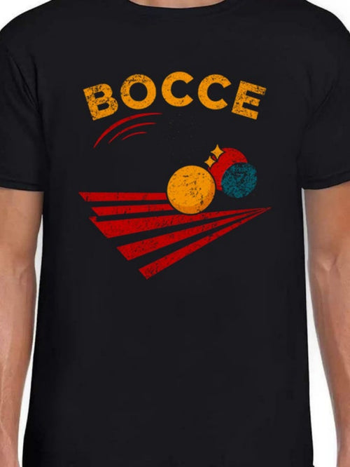 Men's Graphic T-Shirt Bocce Retro Style Red Stripes With Two Rolling Bocce Balls