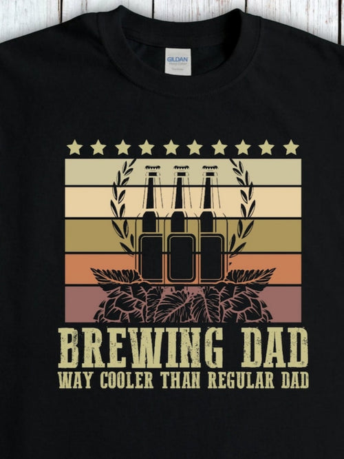 Men's Graphic T-Shirt Brewing Dad Vintage Striped Background With Beer Bottles And Hops