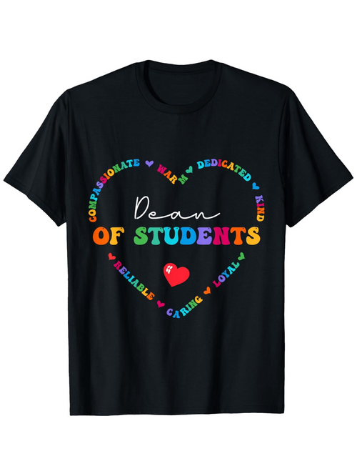 Men's Graphic T-Shirt Dean Of Students Heart Words With Rainbow Letter Details And Red Heart