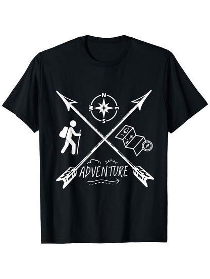 Men's Graphic T-Shirt Adventure Compass With Arrows And Hiking Backpack Trail Walker