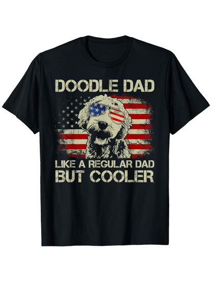 Men's Graphic T-Shirt Doodle Dad Patriotic Dog With American Flag Background Shirt
