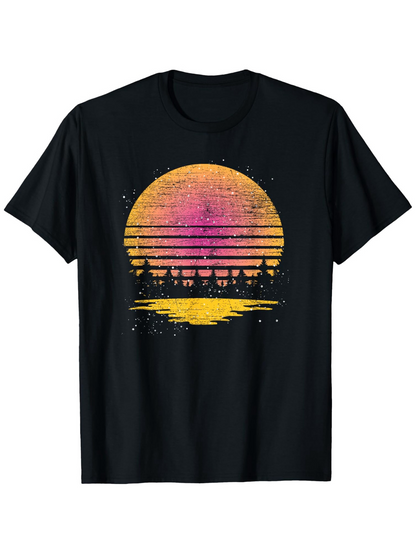 Men's Graphic T-Shirt Golden Sunset Reflections Over Stylized Forest Line With Still Water Moon