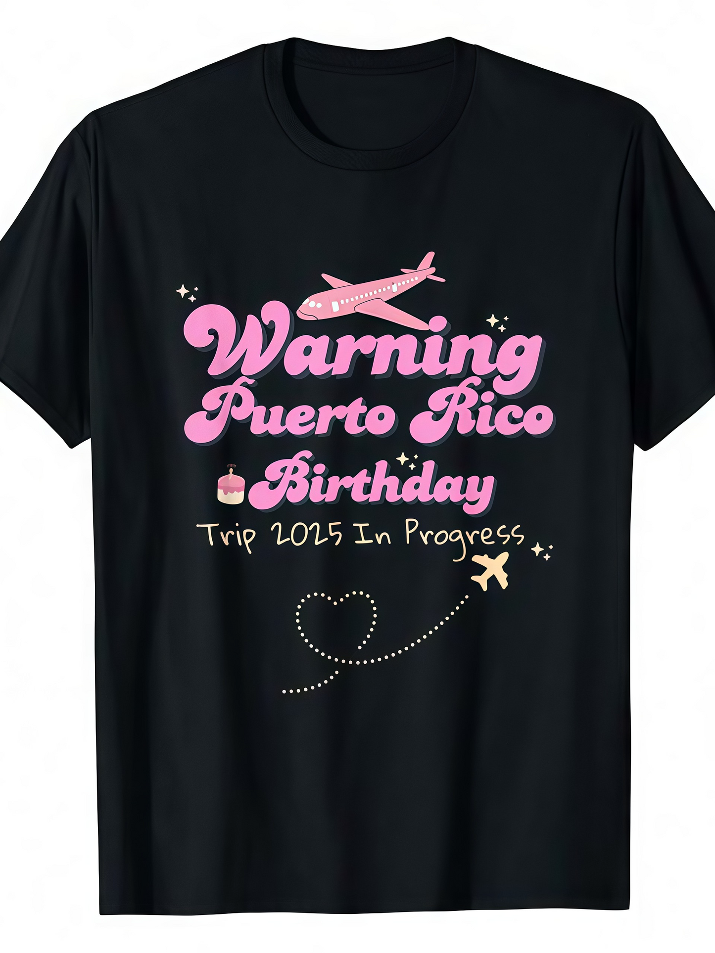 Men's Graphic T-Shirt Warning Puerto Rico Birthday Trip With Airplane And Dotted Heart Trails