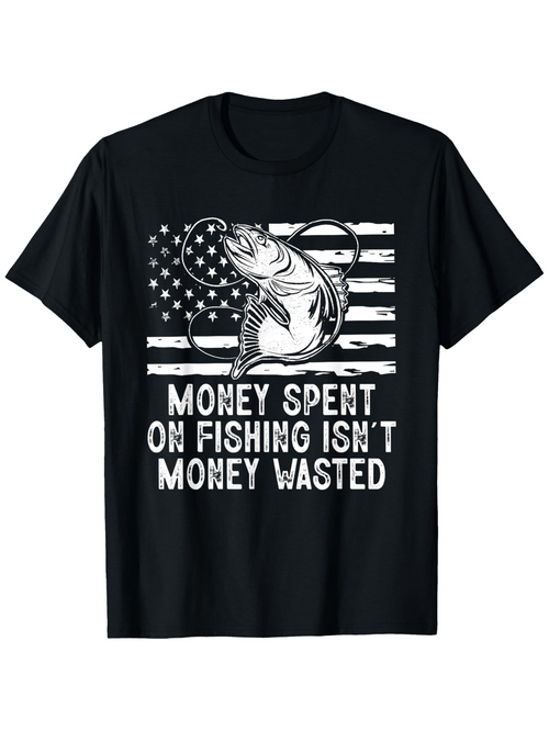 Men's Graphic T-Shirt Money Spent On Fishing Isnt Money Wasted American Flag With Jumping Fish
