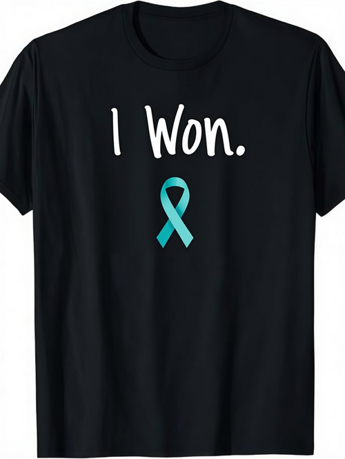 Men's Graphic T-Shirt I Won Blue Awareness Ribbon On Classic Black Shirt