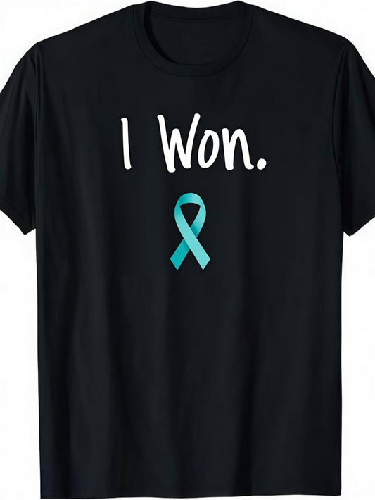 Men's Graphic T-Shirt I Won Blue Awareness Ribbon On Classic Black Shirt