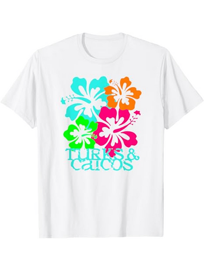 Men's Graphic T-Shirt Turks And Caicos Bright Tropical Flowers With Vibrant Colored Hibiscus Blossom