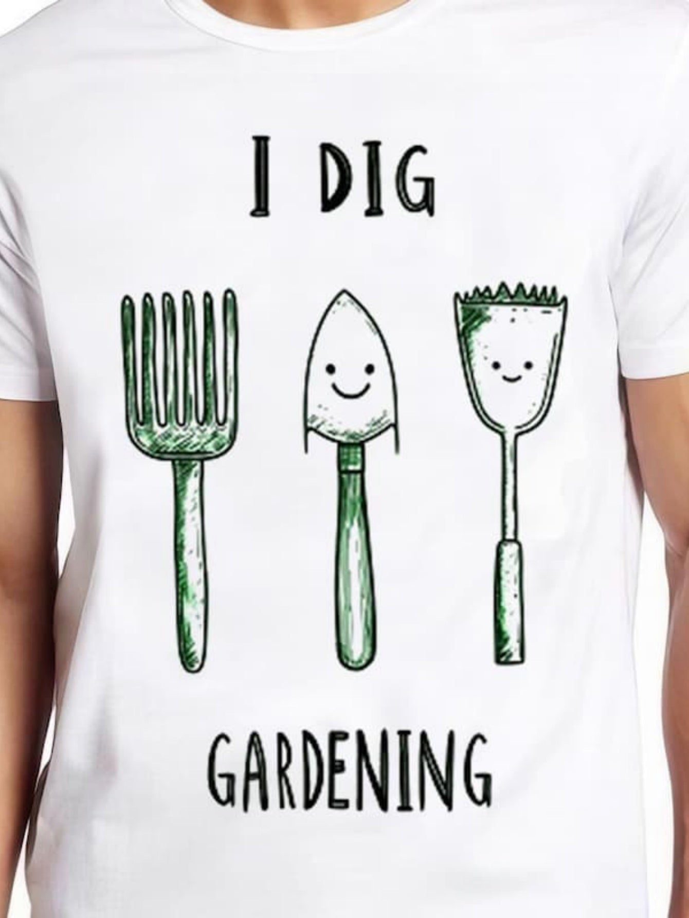 Men's Graphic T-Shirt I Dig Gardening Smiling Hand Drawn Tools Illustration Gardening Trowel