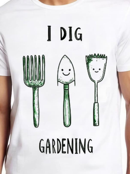 Men's Graphic T-Shirt I Dig Gardening Smiling Hand Drawn Tools Illustration Gardening Trowel