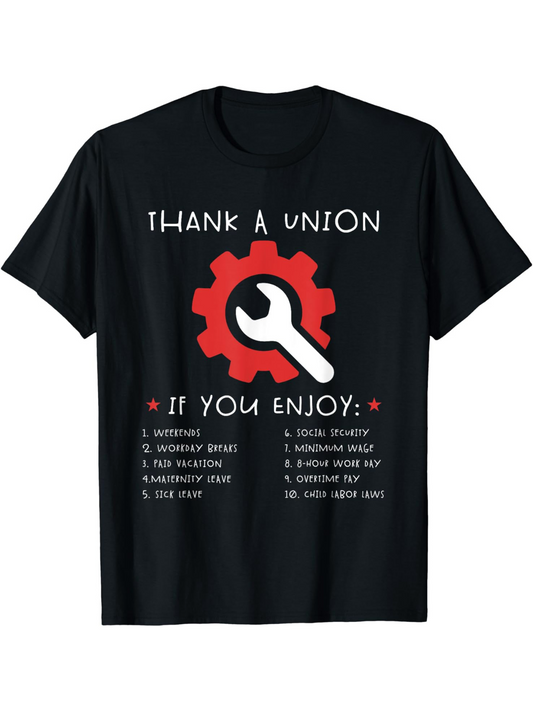 Men's Graphic T-Shirt Thank A Union Red Gear And White Wrench Among Motivational Spotlight Effects Shirt