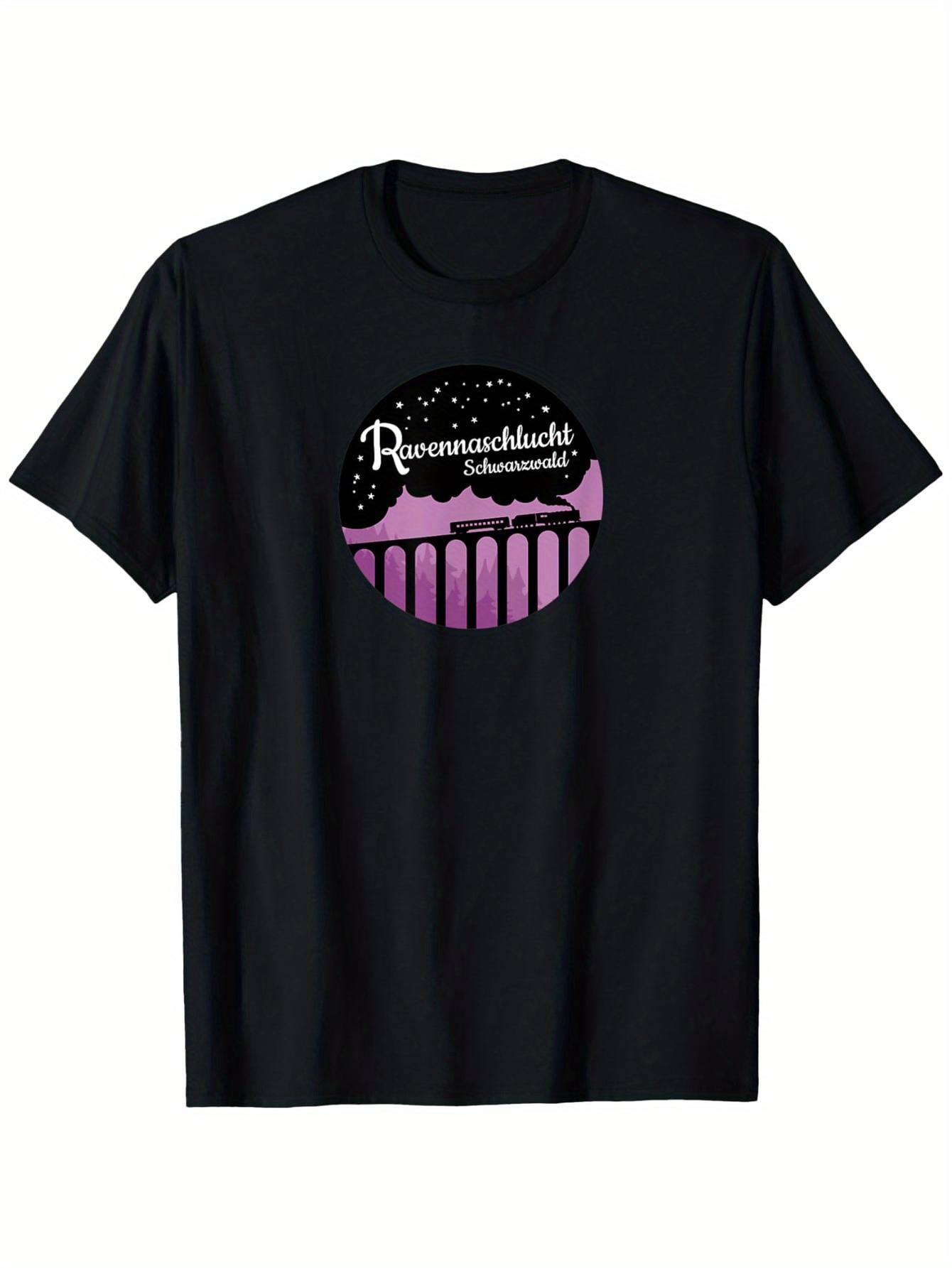Men's Graphic T-Shirt Roman Architecture Night Sky With Purple Ancient Colonnade Ruins