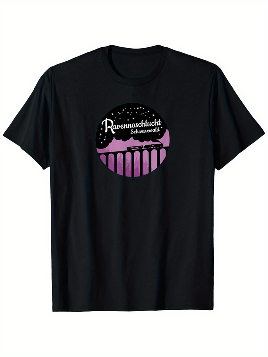 Men's Graphic T-Shirt Roman Architecture Night Sky With Purple Ancient Colonnade Ruins