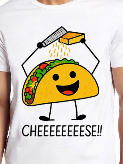 Men's Graphic T-Shirt Cheese Grated Over Smiling Taco With Raised Arms