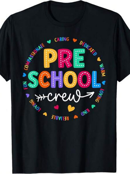 Men's Graphic T-Shirt Preschool Crew Bright Lettering With Colorful Hearts And Arrow Motif T Shirt