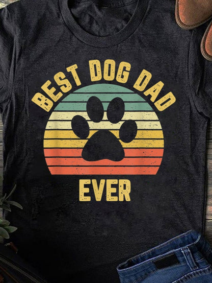 Men's Graphic T-Shirt Best Dog Dad Ever Retro Striped Background With Large Black Paw Print
