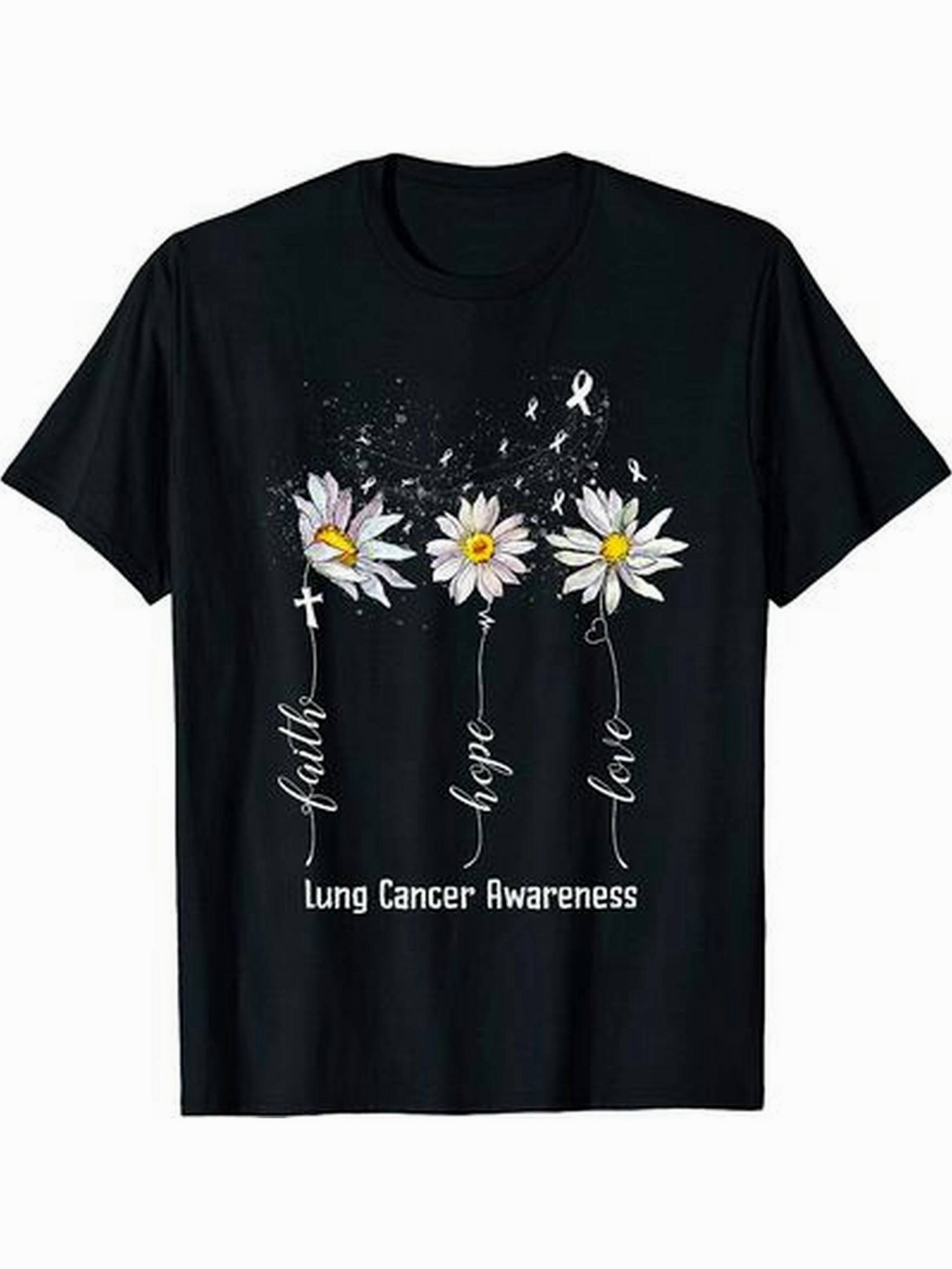 Men's Graphic T-Shirt Faith Hope Love With Daisy Flowers And Cancer Awareness Ribbon