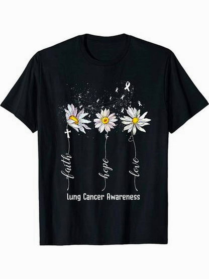 Men's Graphic T-Shirt Faith Hope Love With Daisy Flowers And Cancer Awareness Ribbon