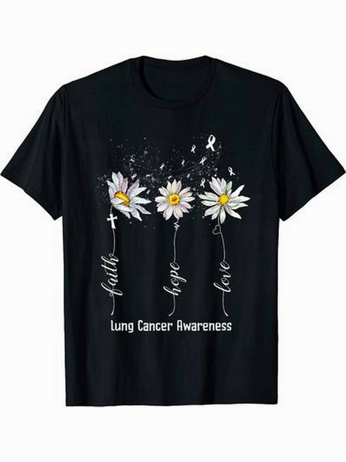 Men's Graphic T-Shirt Faith Hope Love With Daisy Flowers And Cancer Awareness Ribbon
