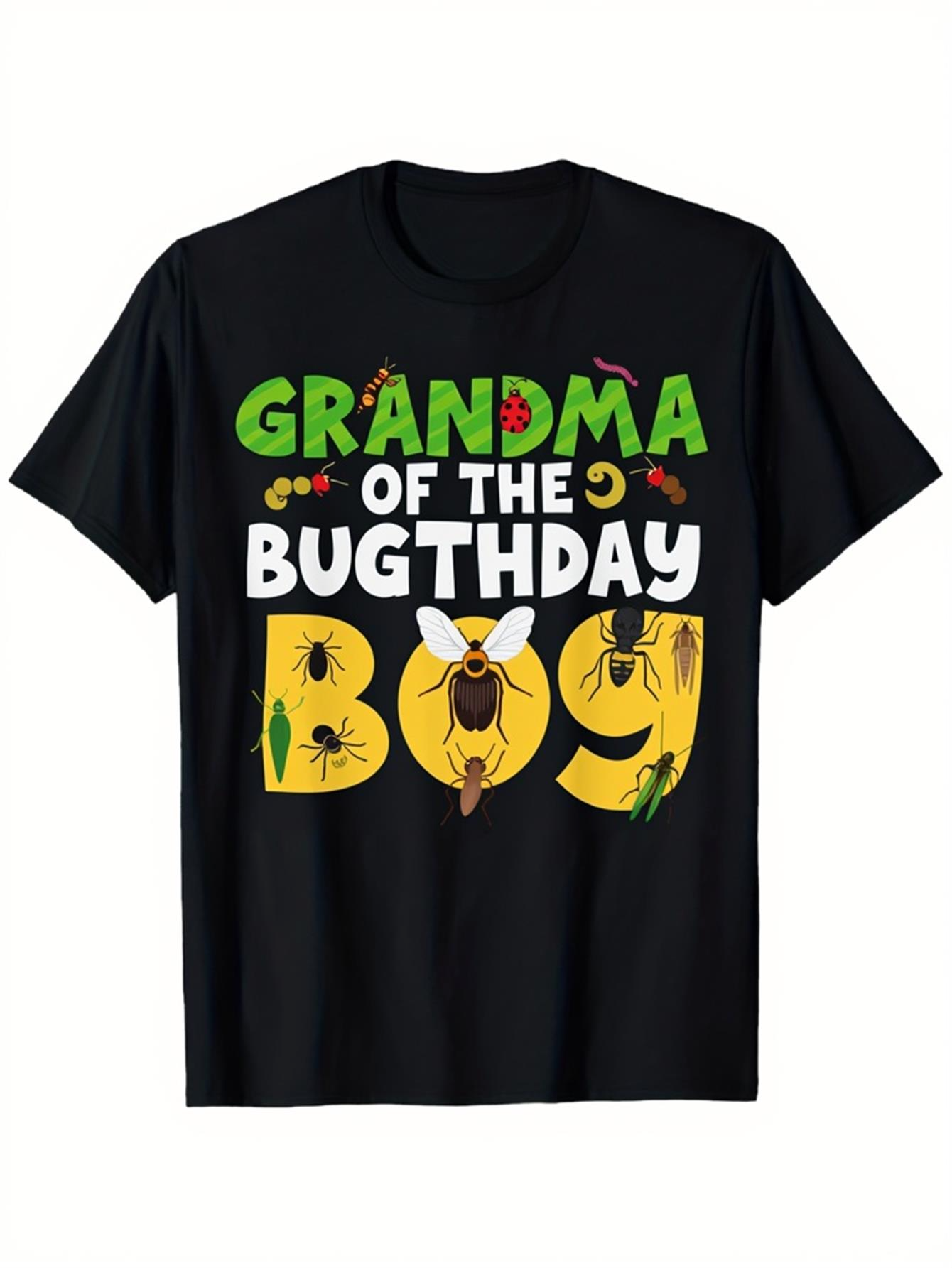Men's Graphic T-Shirt Grandma Of The Bugthday Boy With Colorful Cartoon Bugs And Insects Boy