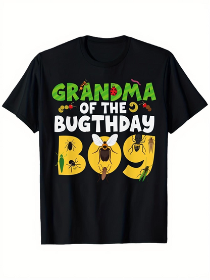 Men's Graphic T-Shirt Grandma Of The Bugthday Boy With Colorful Cartoon Bugs And Insects Boy